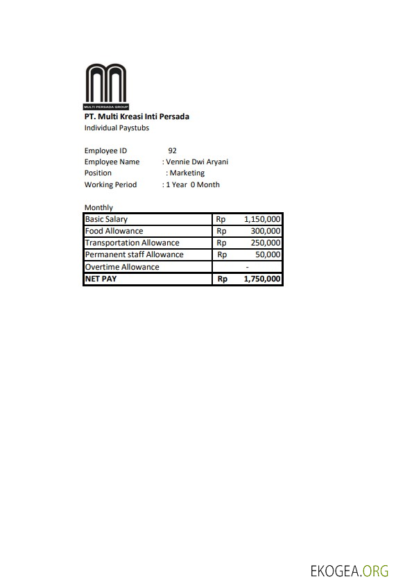 PT. Talon de paie de Multi Kreasi Inti Persada Modèle Word et PDF